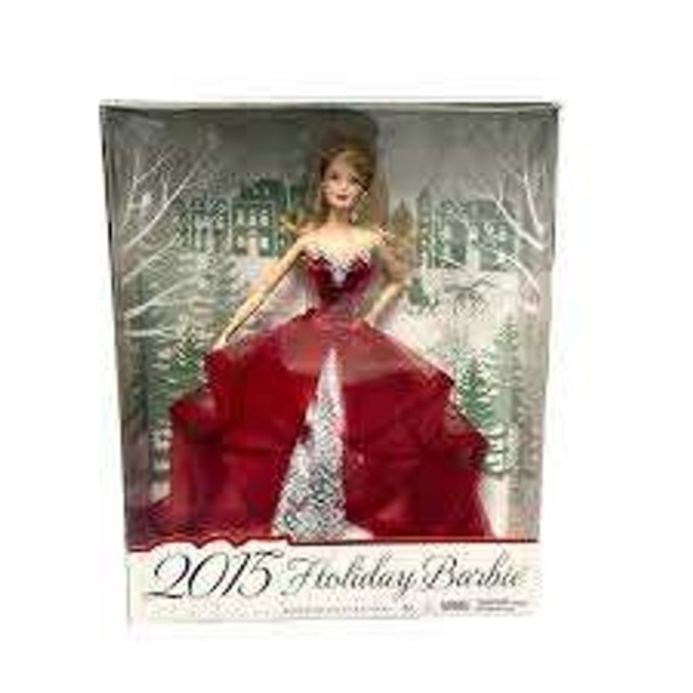 Mattel NEW 2015 Holiday Barbie Doll Red Gown Silver Brocade Collector Edition